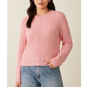 Mark Fore Strike Cable Knit Sweater LARGE Pink Preppy Barbie Cotton Long Sleeve